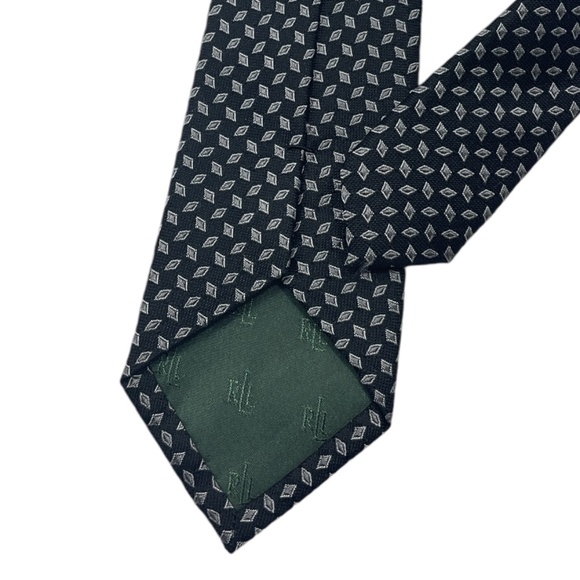 LAUREN RALPH LAUREN Boys Black Geometric Silk LUXURY Slim Tie - Picture 4 of 4